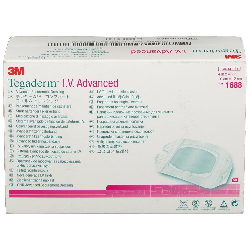 3M Tegaderm™ I.v. Advanced Pansement de fixation fortement adhésif 10 x 12 cm