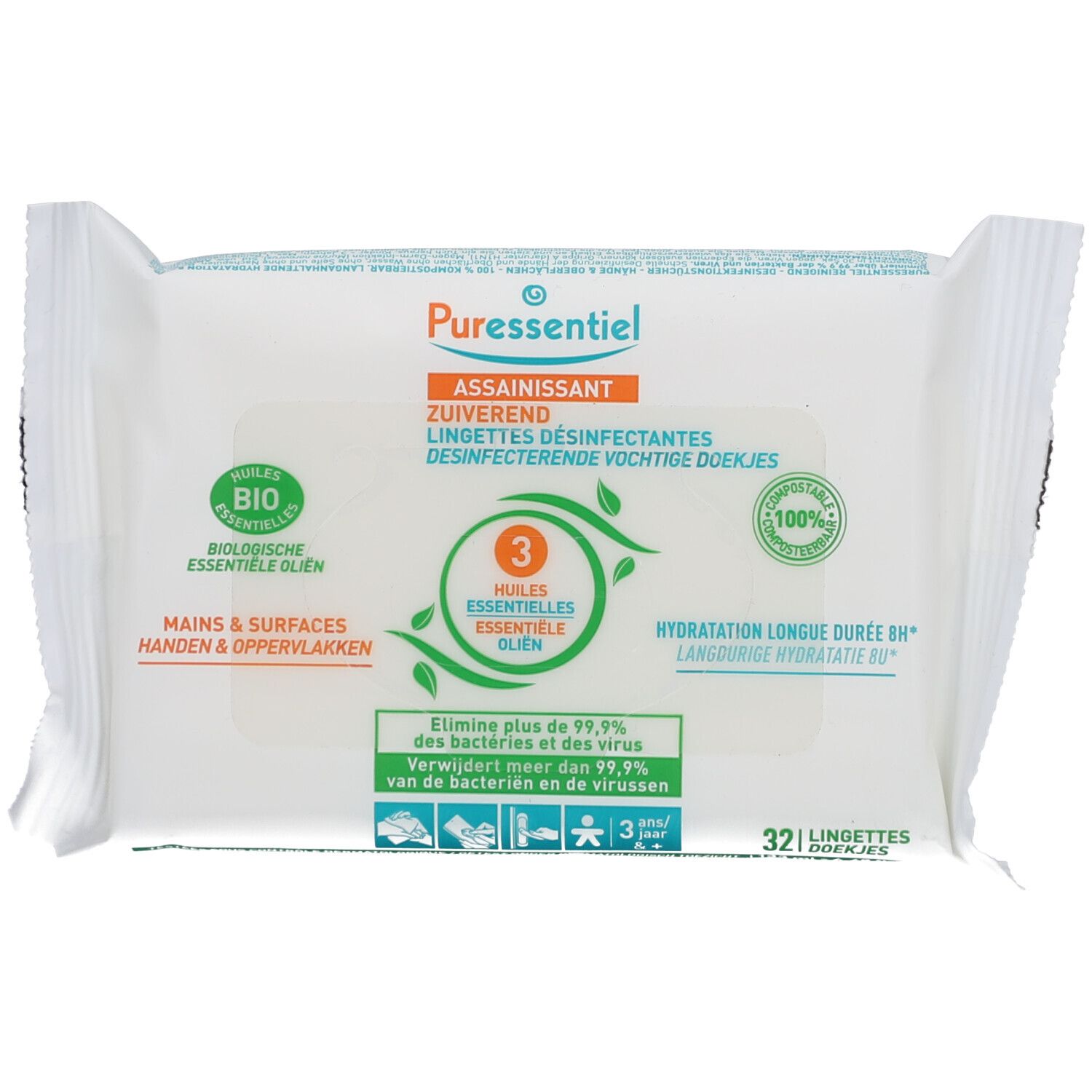 Puressentiel Zuiverende Desinfecterende Doekjes 32st 32 St Tücher