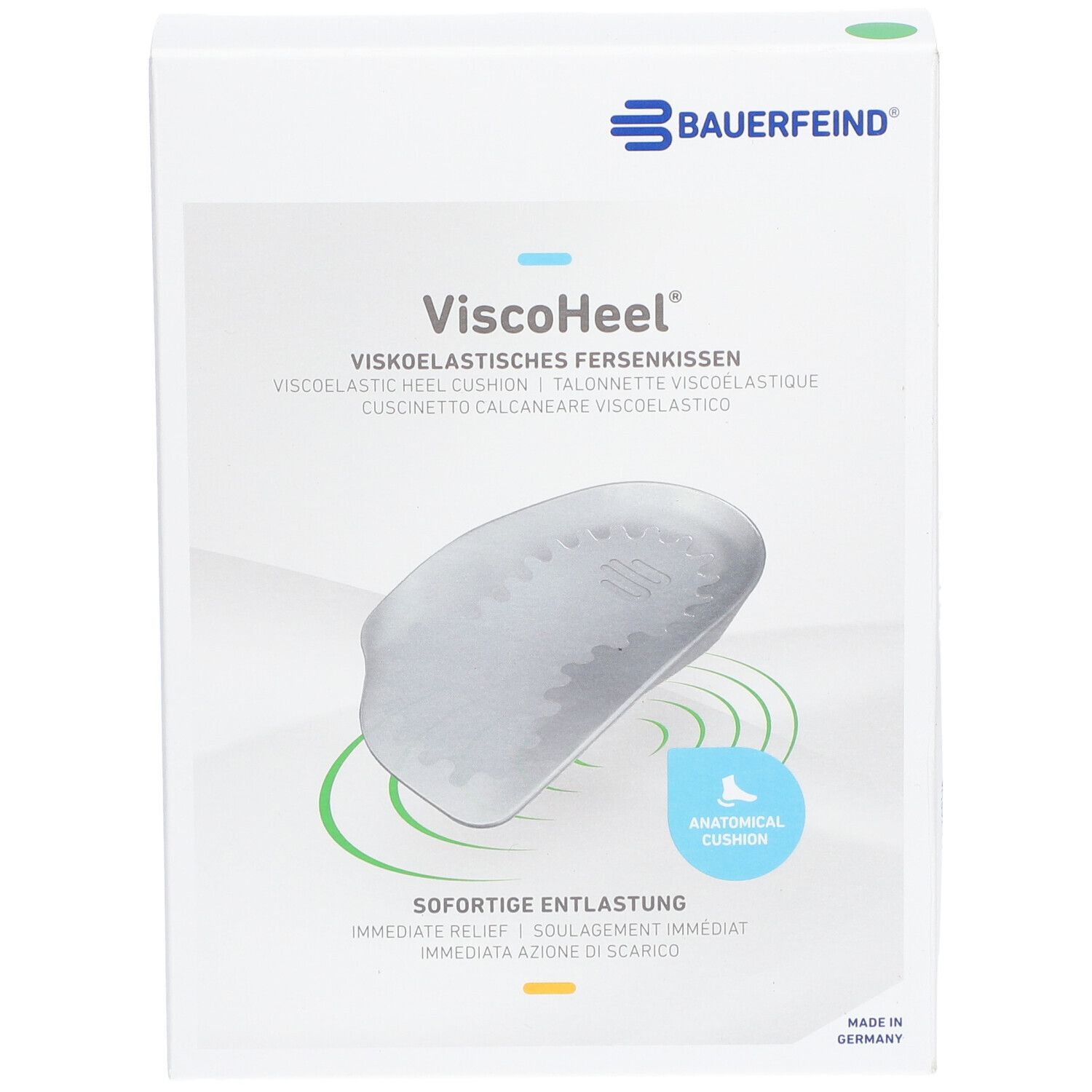 Emballage ViscoHeel. Coussinet anatomique, soulagement immédiat. Marque Bauerfeind. Coussinet de talon viscoélastique.