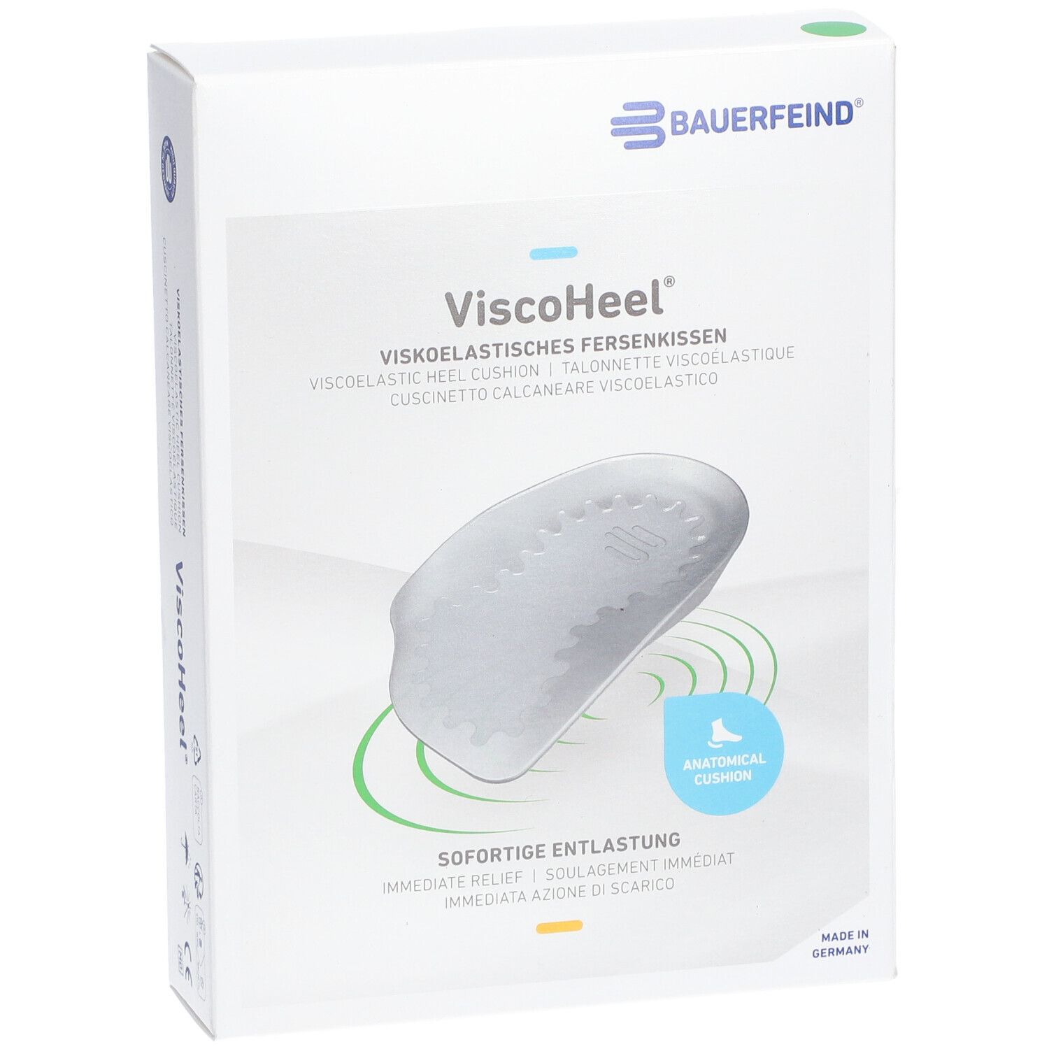 Emballage ViscoHeel. Coussinet anatomique, soulagement immédiat. Marque Bauerfeind. Coussinet de talon viscoélastique.