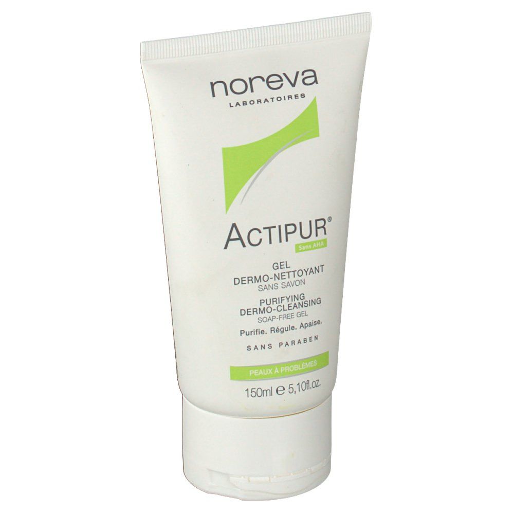 Weiße Tube mit grünem Logo und Schriftzug Actipur. 150ml. Marke: Noreva.
