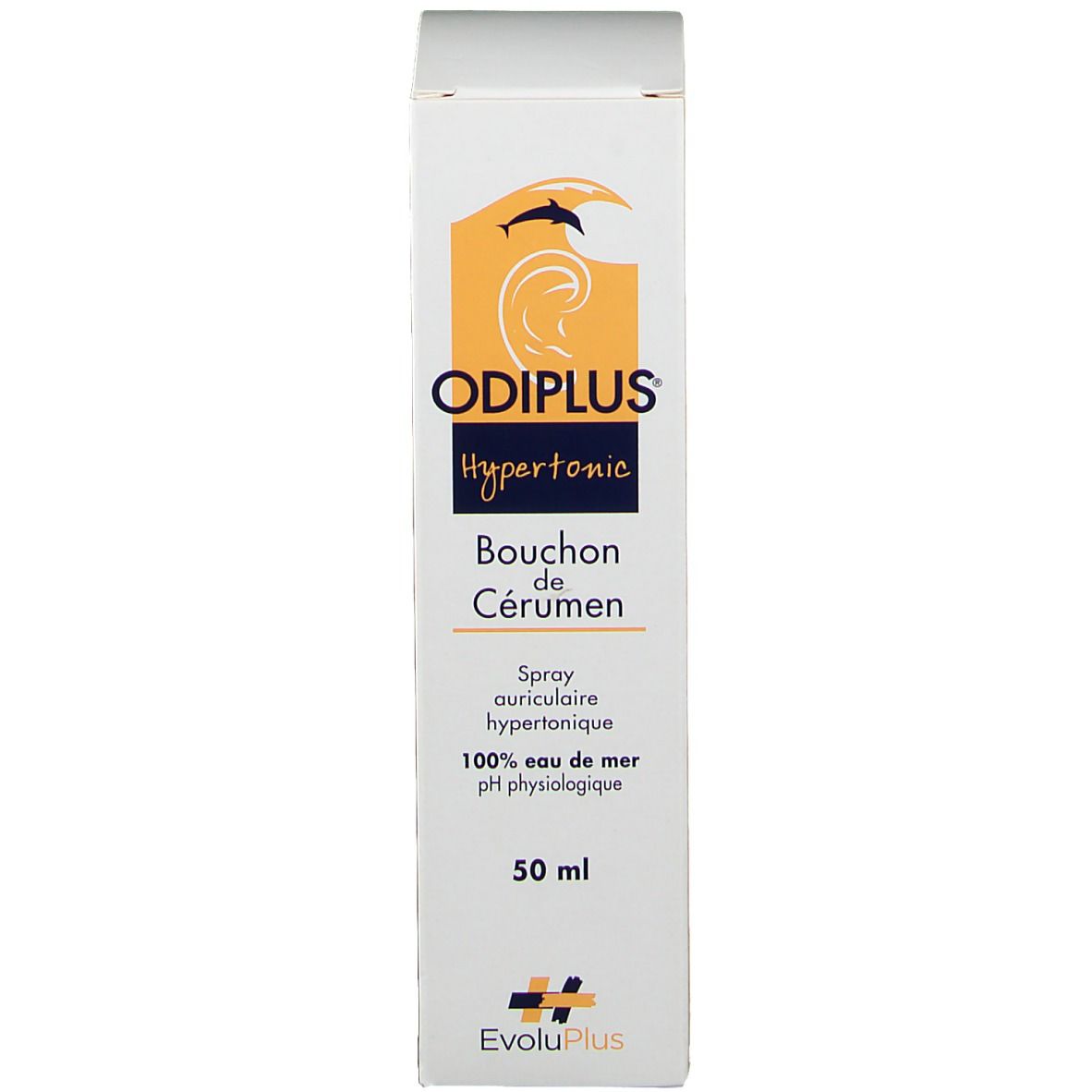 Emballage du produit blanc. Nom du produit et logo imprimés. Contient 50 ml.