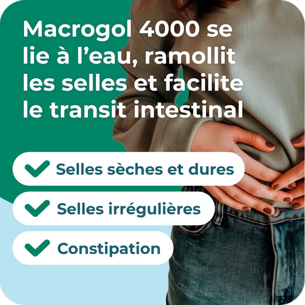 Zone abdominale. Texte sur l'action du Macrogol 4000.