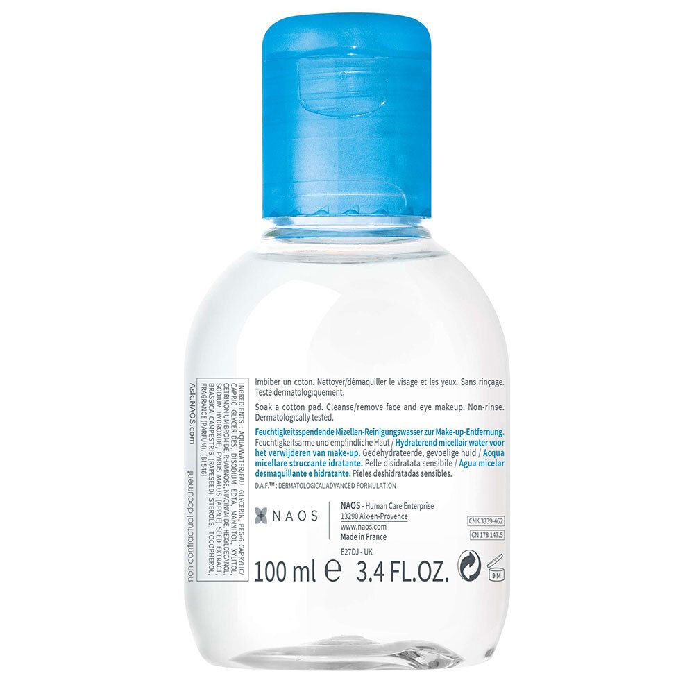 Dos du flacon. Texte multilingue. Volume: 100 ml. Informations fabricant et code-barres.
