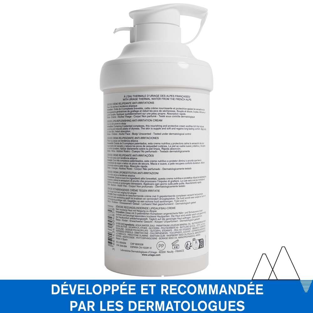 Paysage avec montagnes. Texte: Recommandée par les dermatologues. Non parfumée.