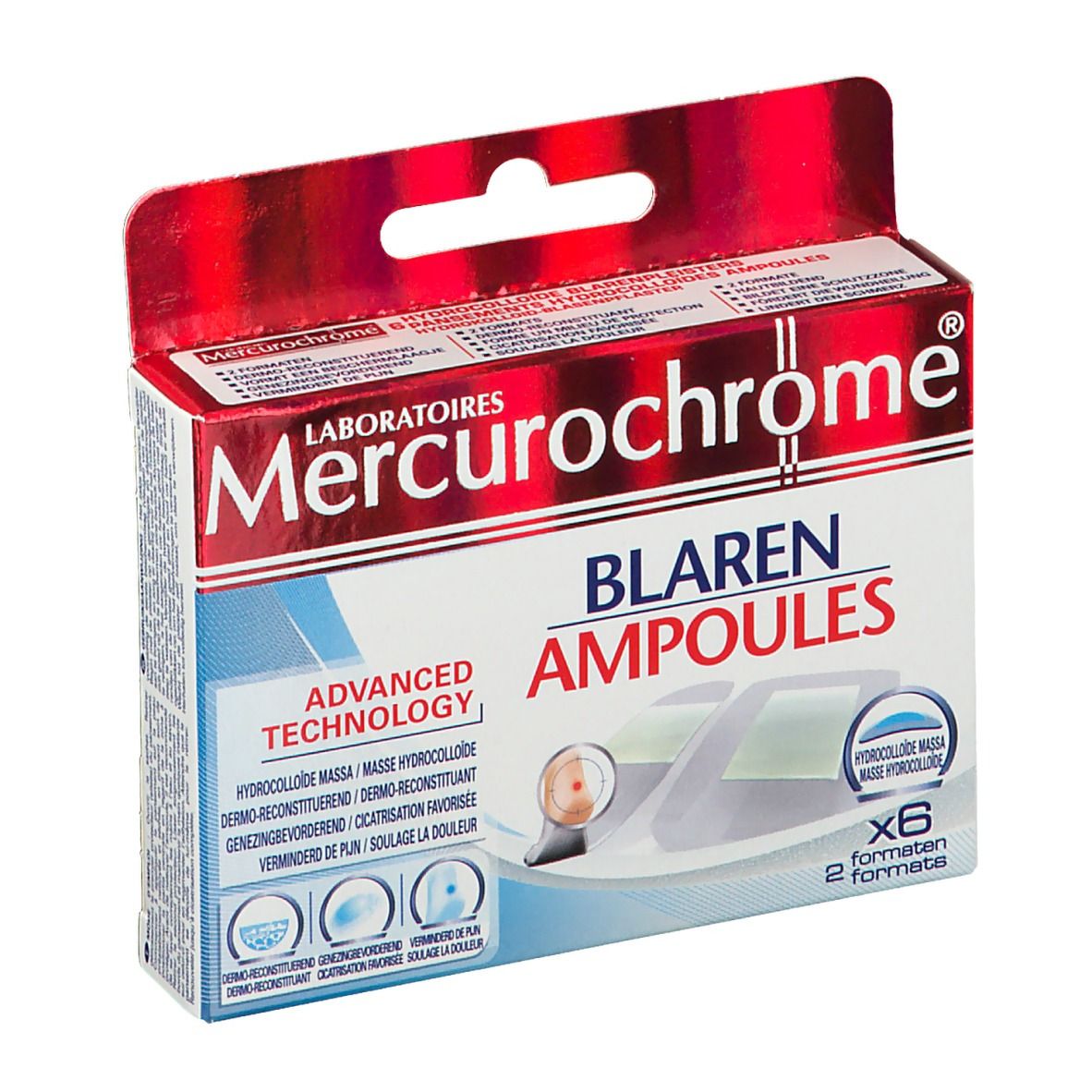 Boîte Mercurochrome Blaren Ampoules. 6 formats, 2 tailles. Pansements hydrocolloïdes.