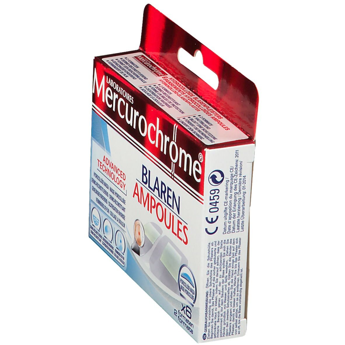 Boîte Mercurochrome Blaren Ampoules. Informations produit et marquage CE.