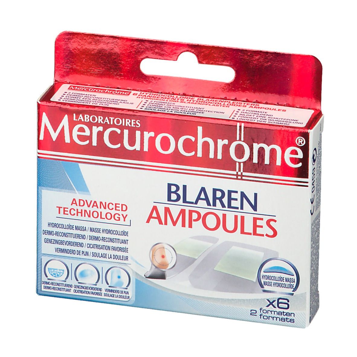 Boîte Mercurochrome Blaren Ampoules. 6 formats, 2 tailles. Pansements hydrocolloïdes.