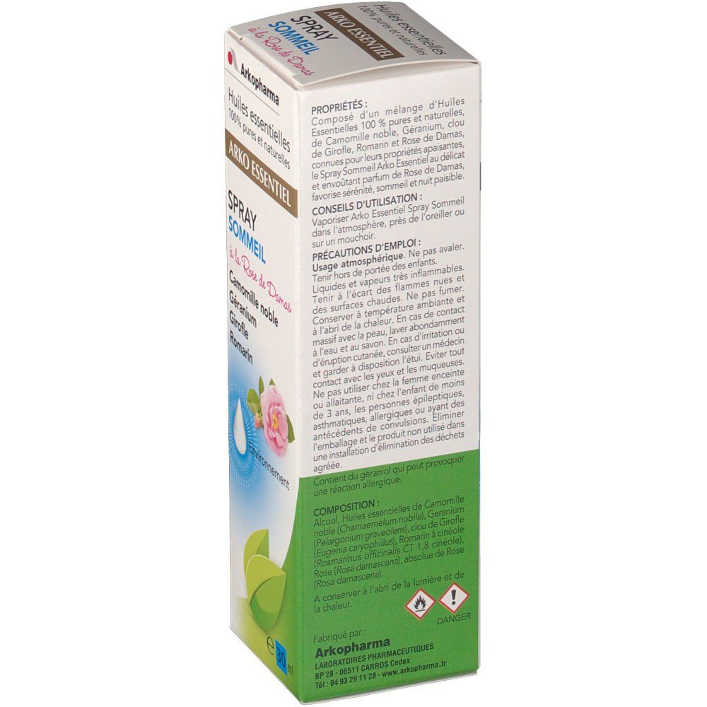 Achterkant van de kartonnen verpakking. Tekstinformatie over het product, ingrediënten en voorzorgsmaatregelen. Logo van Arkopharma.