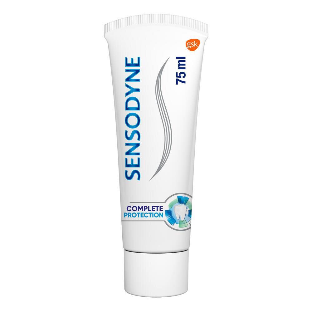 Tubo di dentifricio SENSODYNE COMPLETE PROTECTION, bianco, scritta blu, 75 ml.