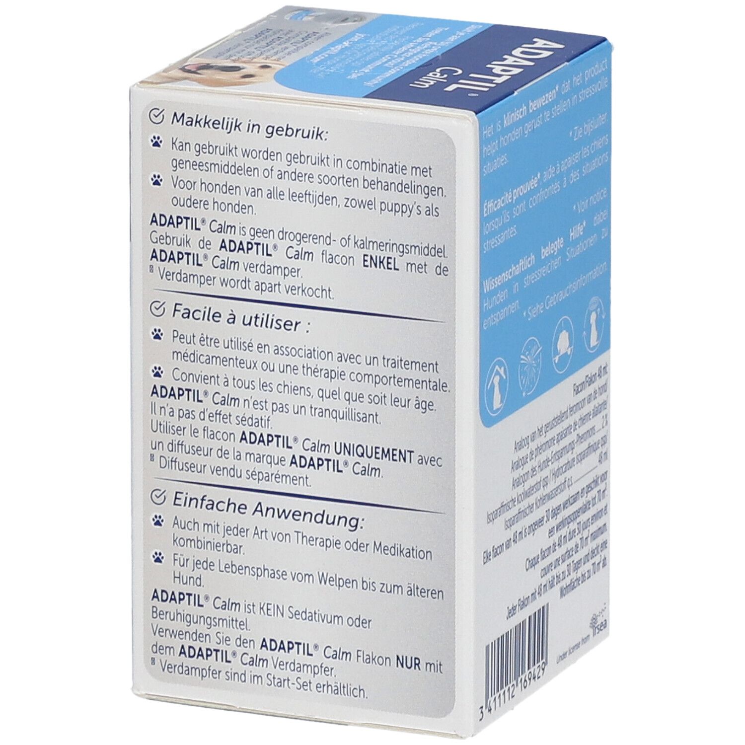 Adaptil Calm, boîte. Contient des informations d'utilisation. Contient des informations d'utilisation.