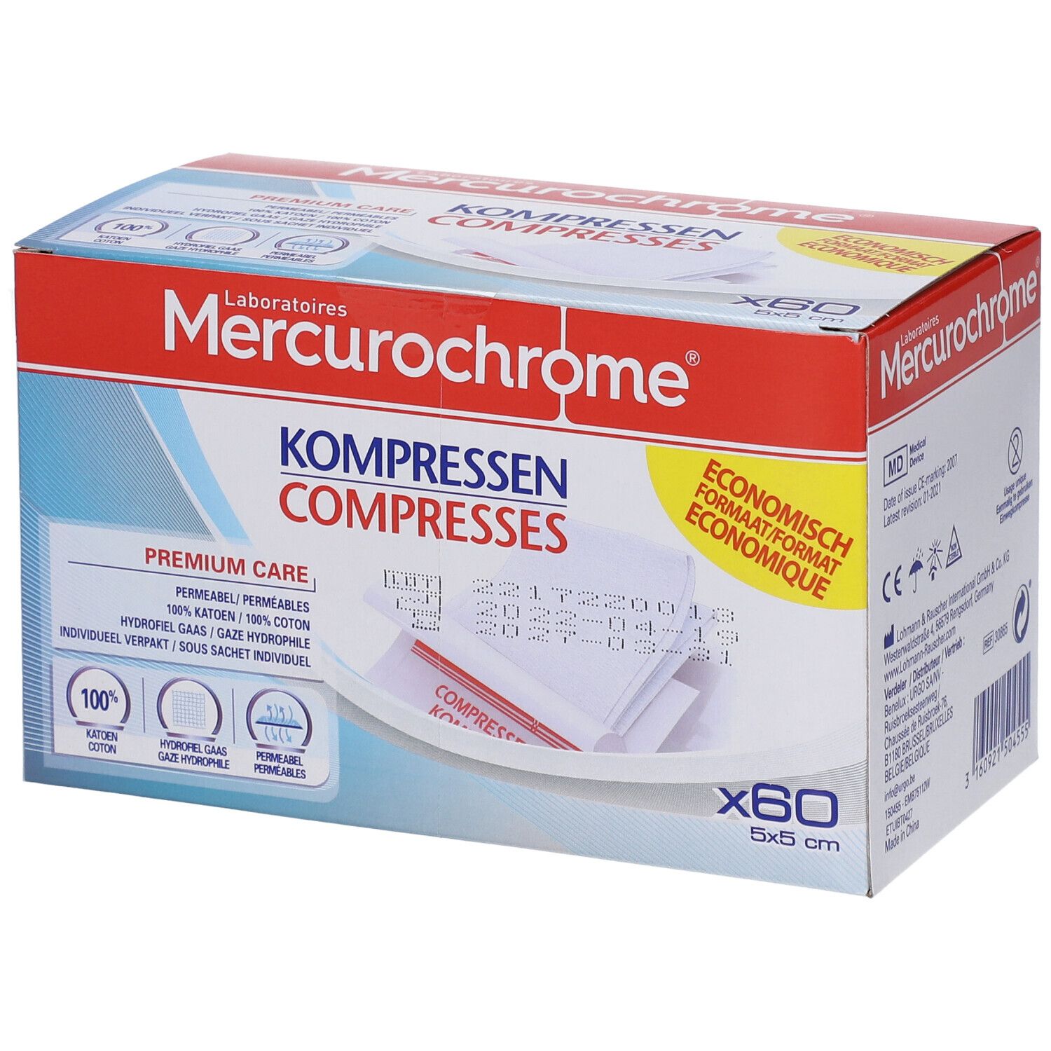 Mercurochrome® Compresses Stériles Format Éco 5 cm x 5 cm