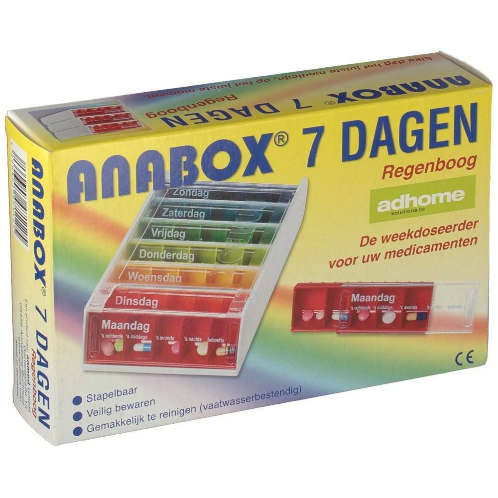 Anabox Boîte à médicaments 7 Jours Arc en Ciel Néerlandais Ad155880