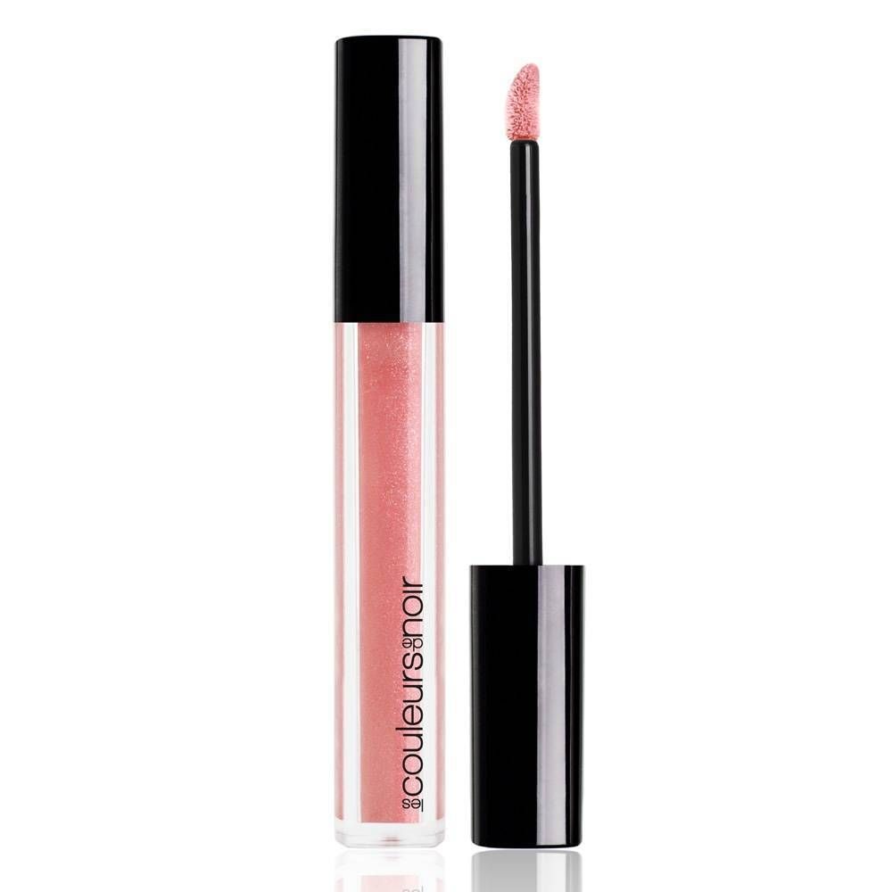 Lipglossflesje met zwarte dop en applicator. Roze inhoud. Merk: Les Couleurs de Noir.