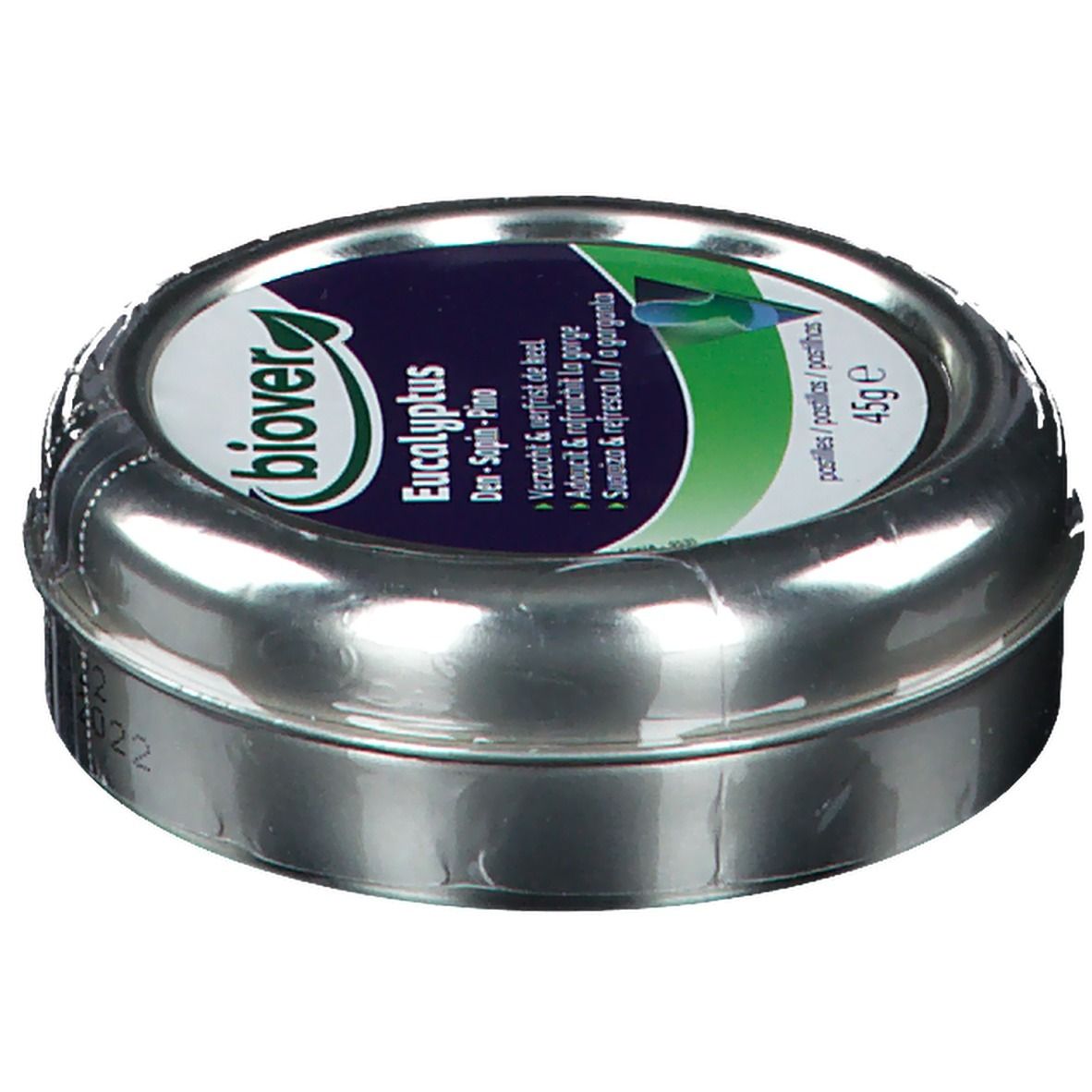 Boîte ronde avec "biover Eukalyptus".