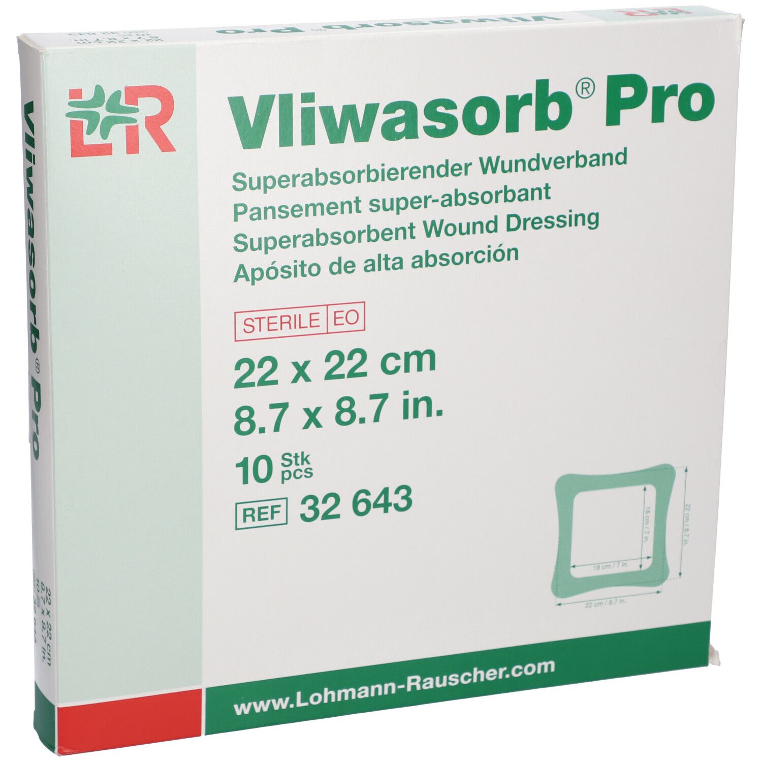 Emballage Vliwasorb Pro. Dimensions : 22 x 22 cm. 10 pièces. Stérile.