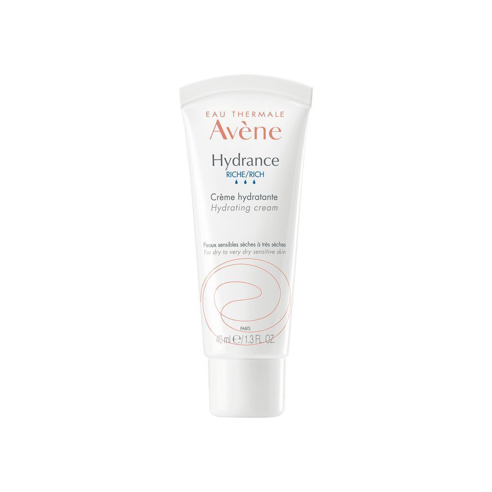 Weiße Tube mit Avène Hydrance Creme. Text in Deutsch. 40 ml.