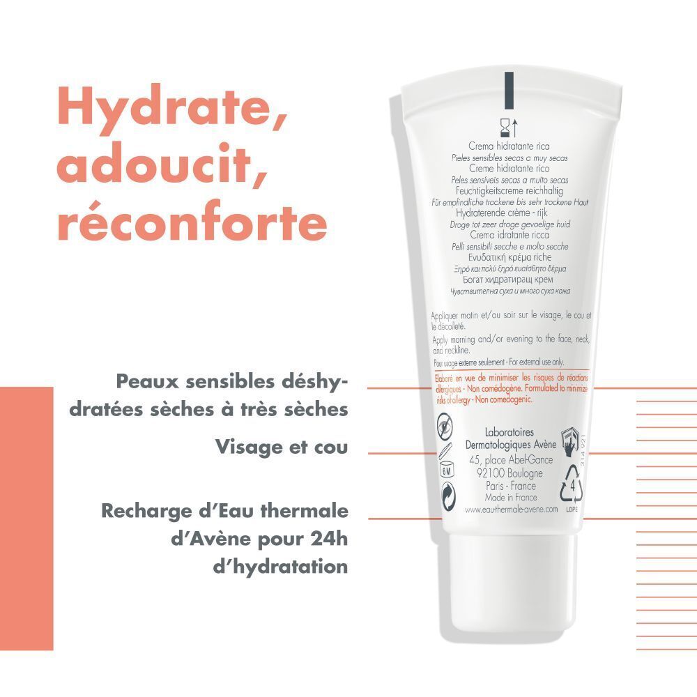 Tube blanc Avène Hydrance. Texte en français. Crème hydratante. 40 ml.