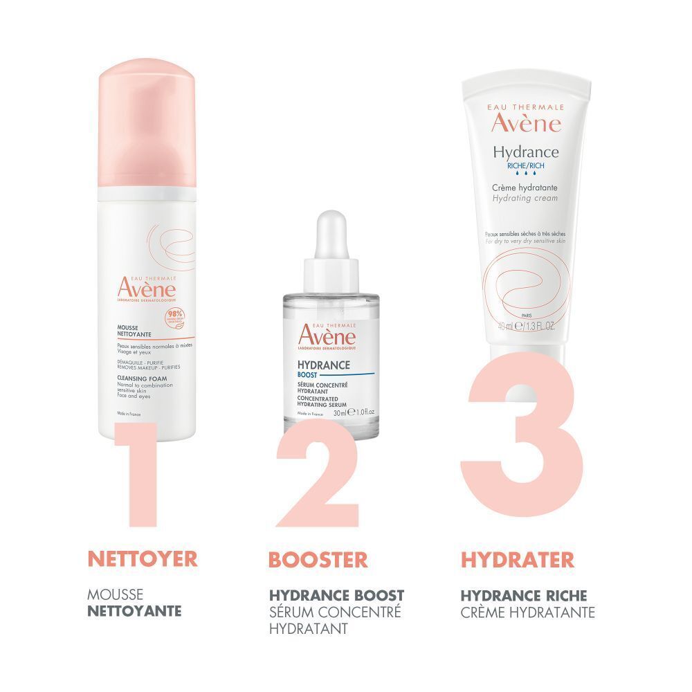 Tube blanc Avène Hydrance. Texte en français. Crème hydratante. 40 ml.