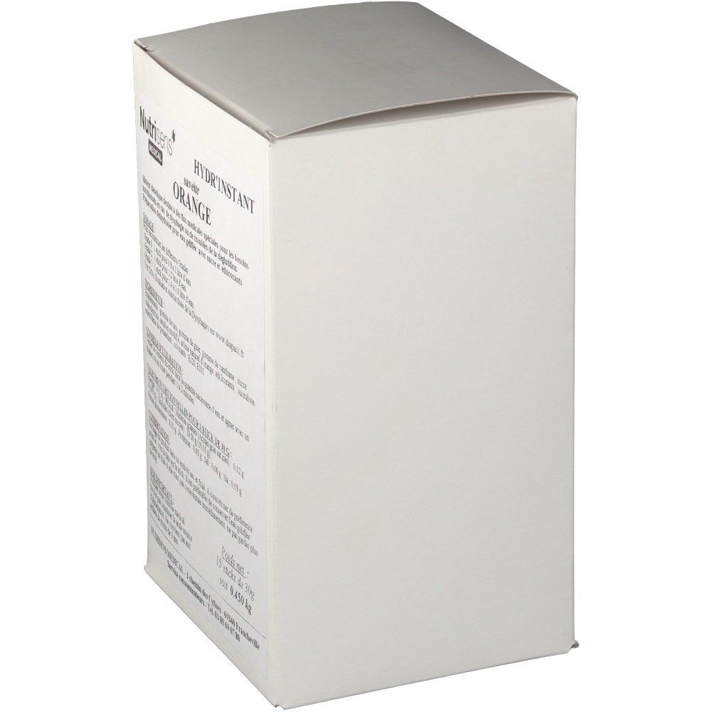Boîte en carton avec nom du produit "Hydr'Instant Orange" et informations.