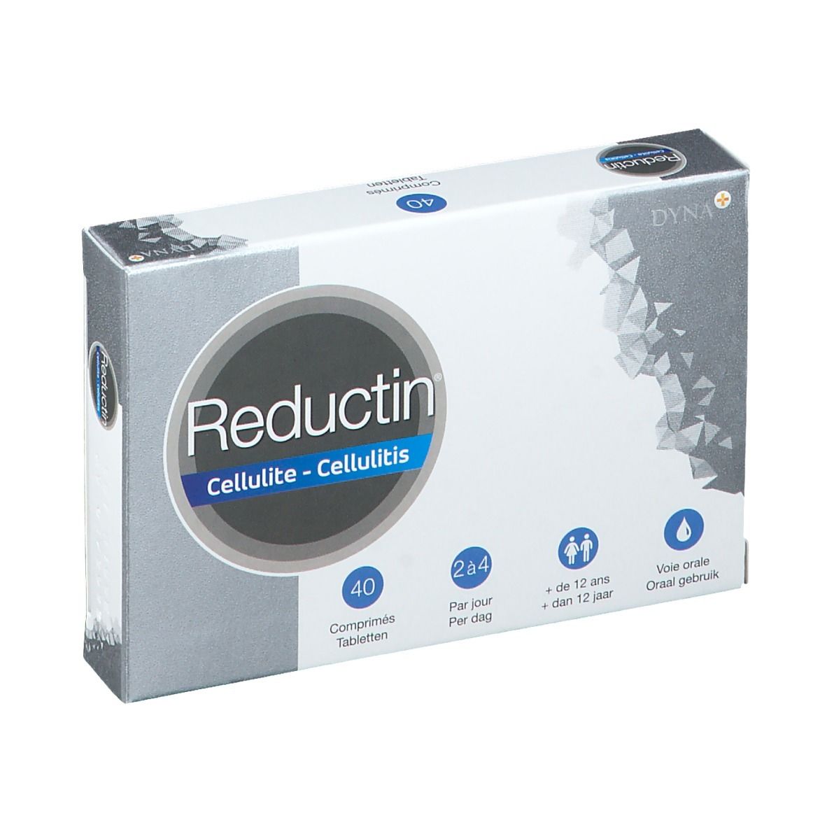 Scatola di compresse "Reductin Cellulite - Cellulitis". 40 compresse, 2-4 al giorno, dai 12 anni, uso orale.