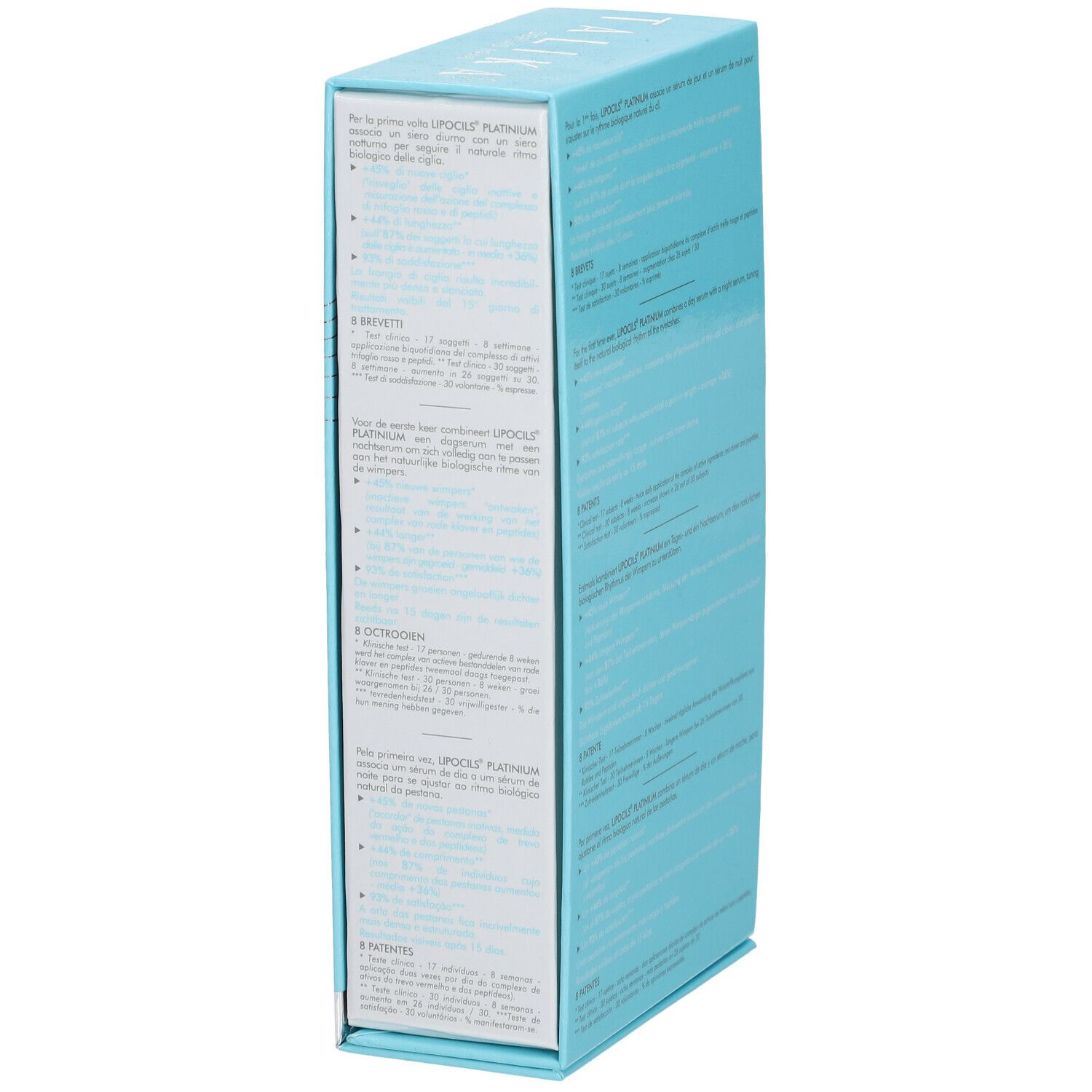 Emballage bleu clair. Inscription : TALIKA, LIPOCILS PLATINIUM®. Texte multilingue.
