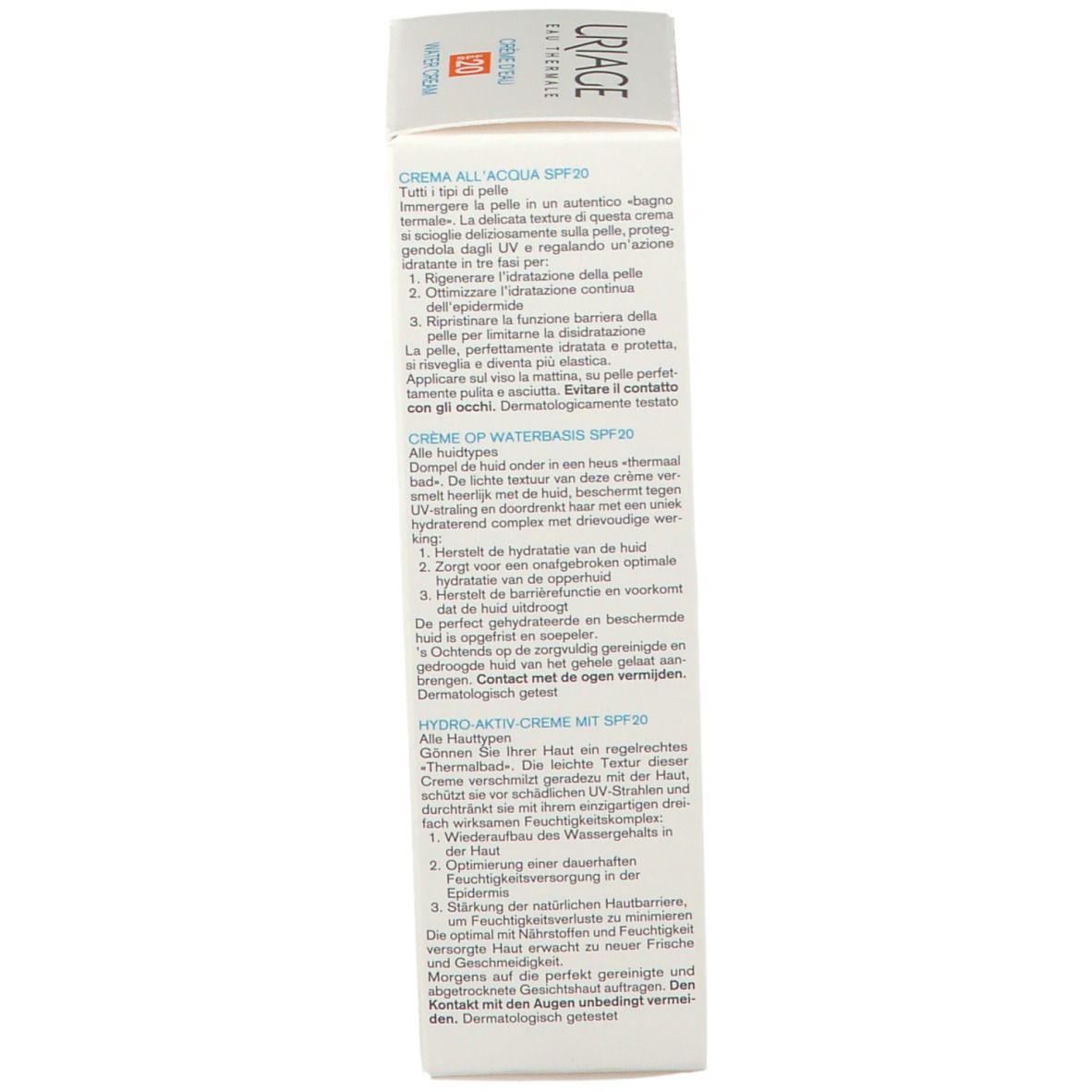 Dos de l'emballage. Texte multilingue: utilisation, ingrédients, fabricant.