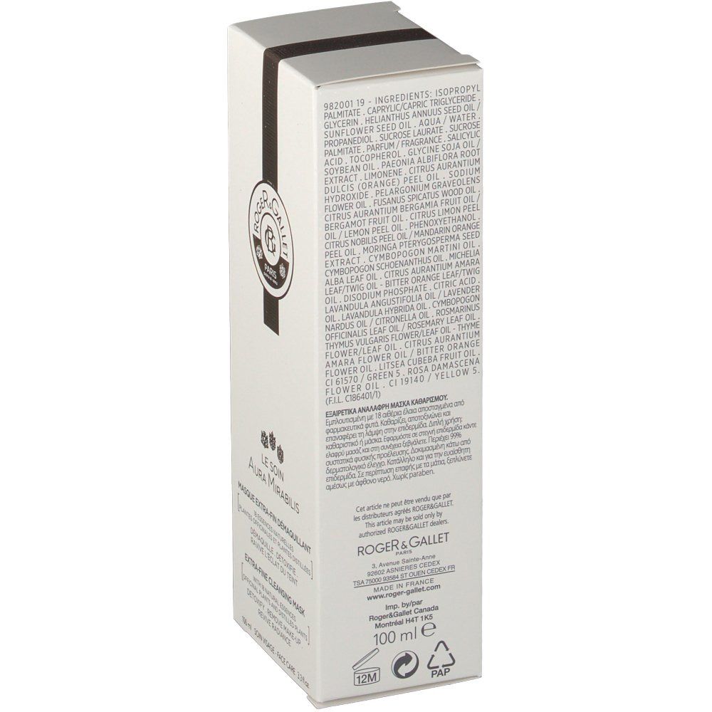 Kartonverpackung mit Text und Logo. Zutatenliste und Produktinformationen. 100 ml.