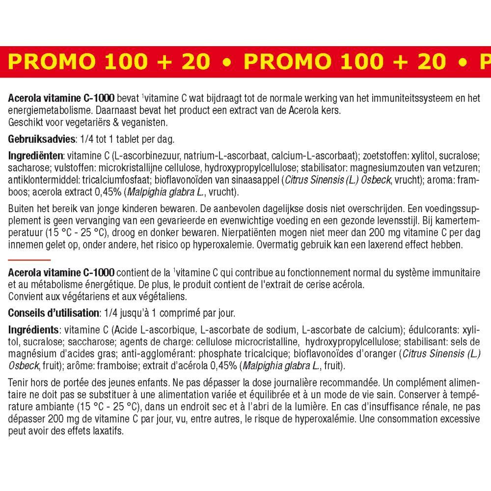Texte en allemand, français et néerlandais. Liste des ingrédients et instructions d'utilisation de Fytostar Acerola.