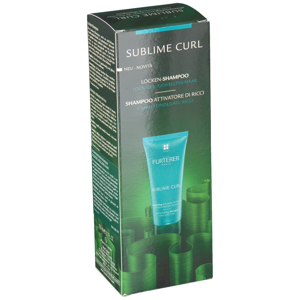 Boîte avec image du produit. Inscription : SUBLIME CURL, shampooing activateur de boucles. Texte en allemand, italien, néerlandais et français.