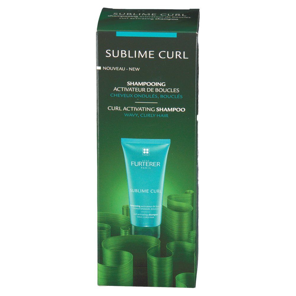 Boîte avec image du produit. Inscription : SUBLIME CURL, shampooing activateur de boucles. Texte en allemand, italien, néerlandais et français.