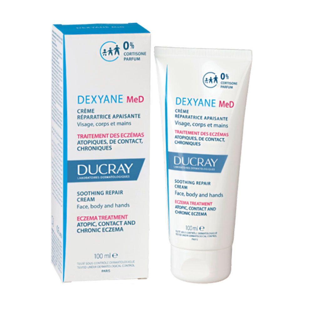 DEXYANE MeD Crème en doos. Behandeling van eczeem. Merk DUCRAY. 0% cortison, parfum. 100 ml.