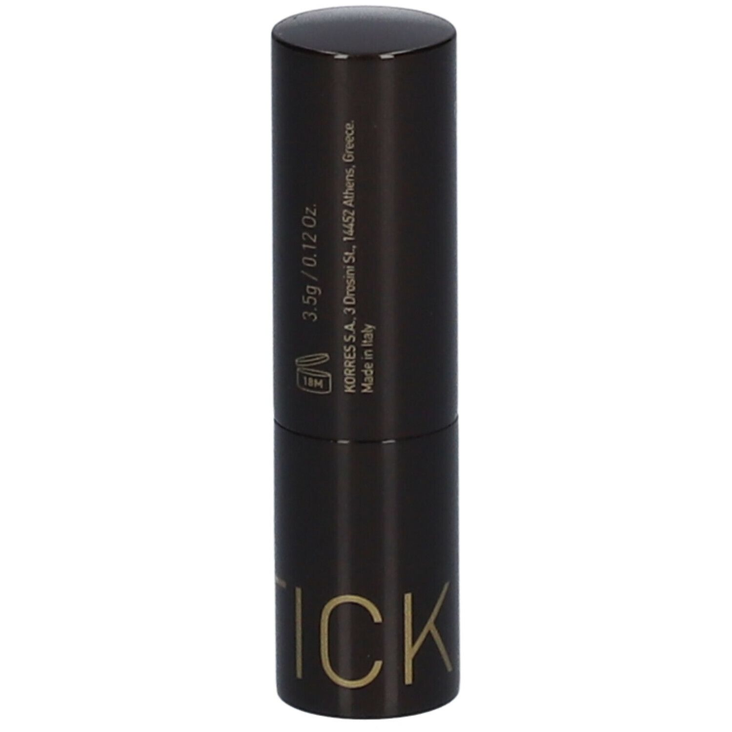 Rouge à lèvres brun foncé KORRES. Inscription : 3,5g / 0,12 Oz. Fabriqué en Italie.