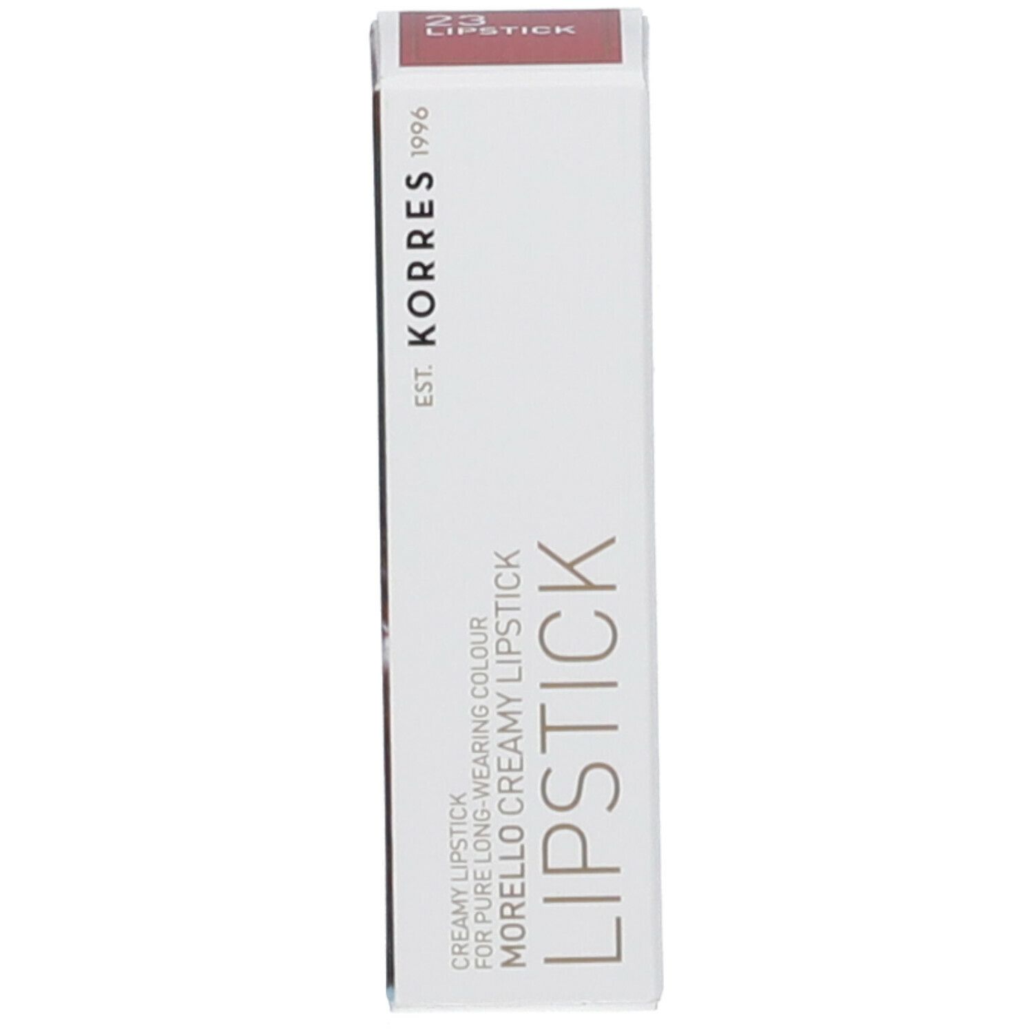 Emballage du rouge à lèvres. Blanc avec inscription : LIPSTICK. Inscription : CREAMY LIPSTICK.
