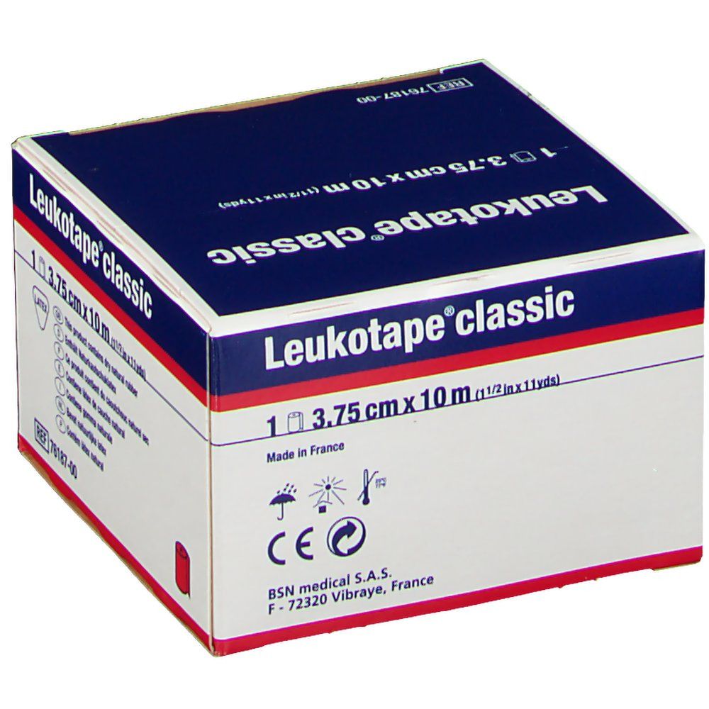 Boîte de Leukotape® classic, 3,75 cm x 10 m. Inscription: Bande adhésive non-élastique. BSN medical.