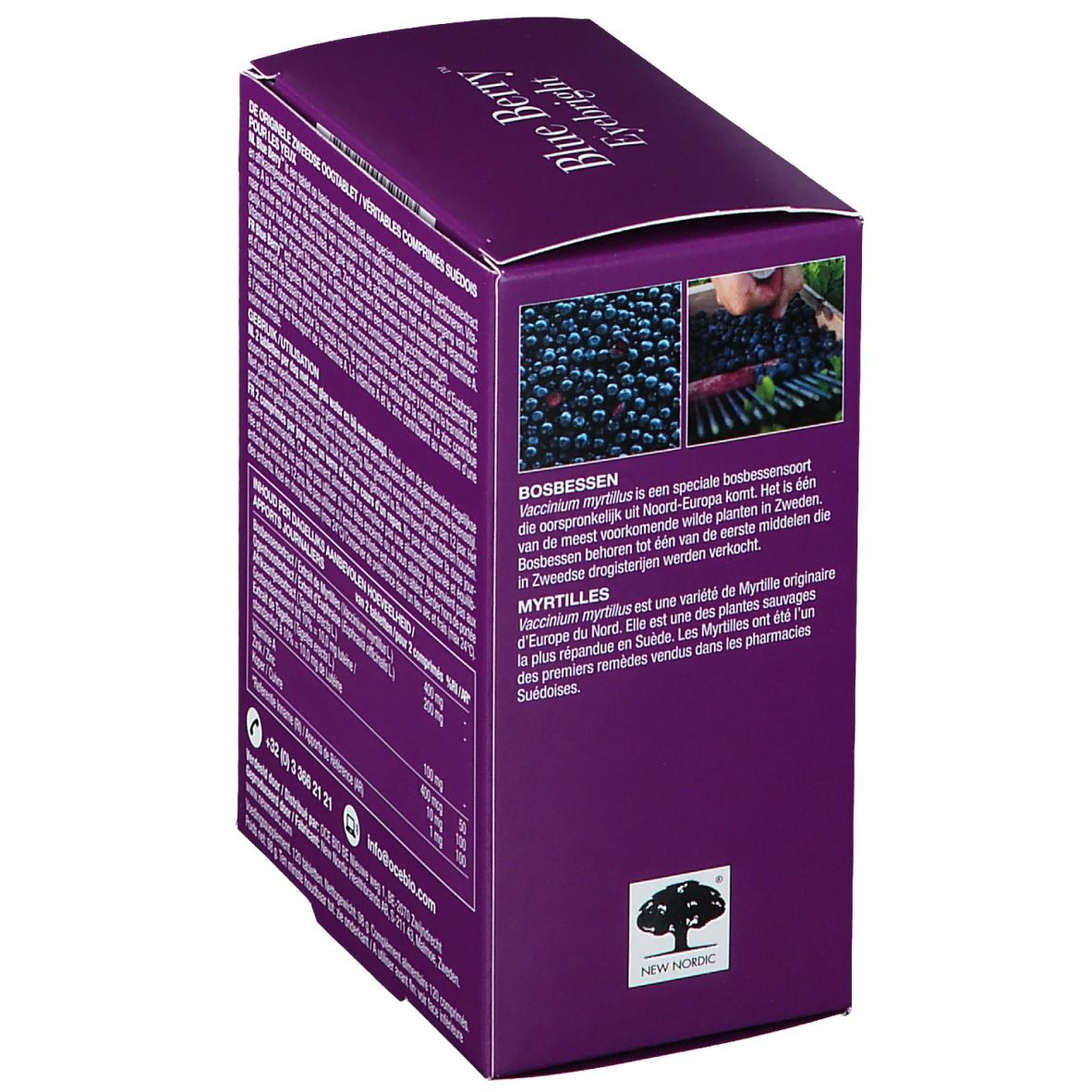 Boîte violette avec nom et logo du produit. Contient 120 comprimés. Ingrédients naturels.
