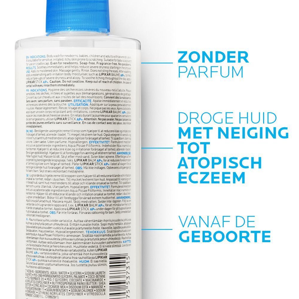 Witte dispenser met blauwe pomp. Instructies: Aanbrengen met cirkelvormige bewegingen, dagelijks op gezicht en hals.