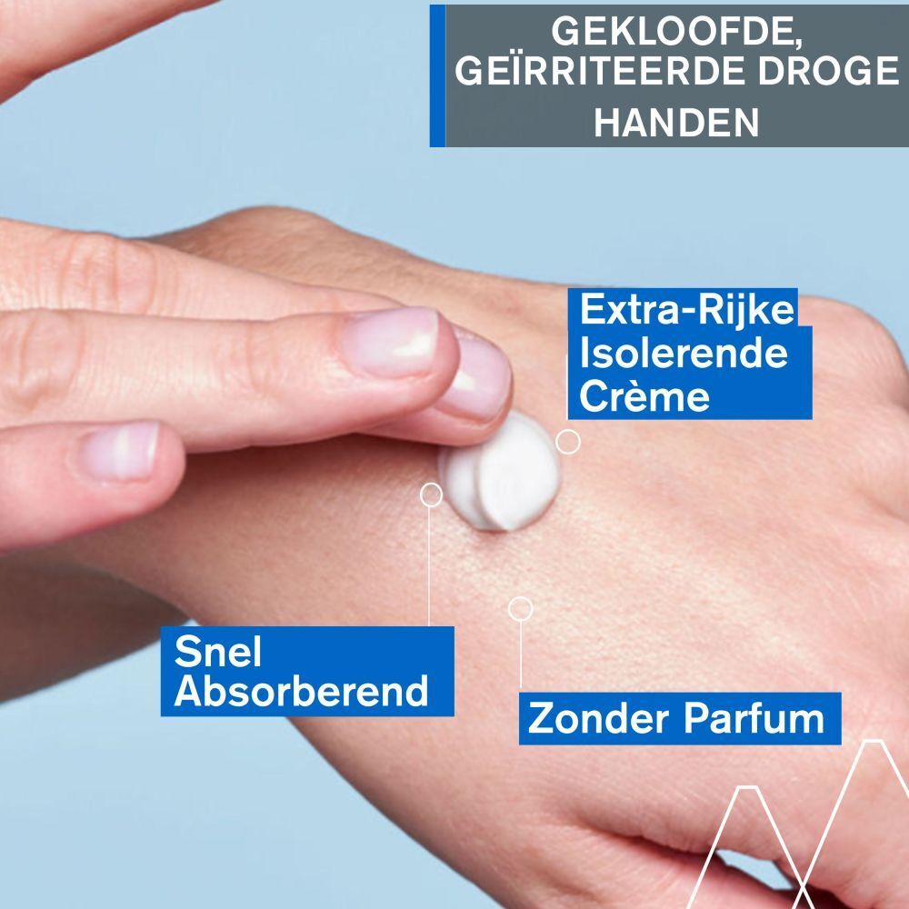 Uriage BARIÉDERM Crème Mains. Witte tube met blauwe dop. Tekst in het Nederlands. 50ml.