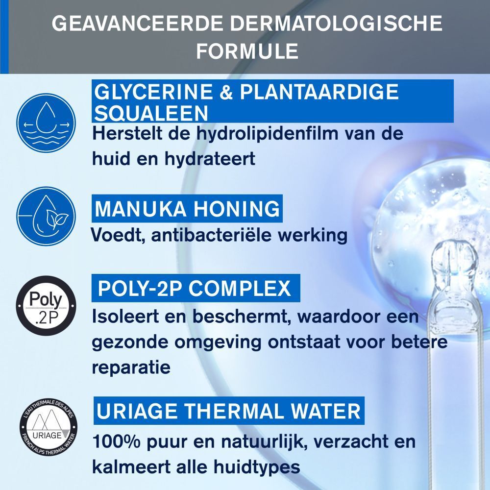 Uriage BARIÉDERM Crème Mains. Witte tube met blauwe dop. Tekst in het Nederlands. 50ml.