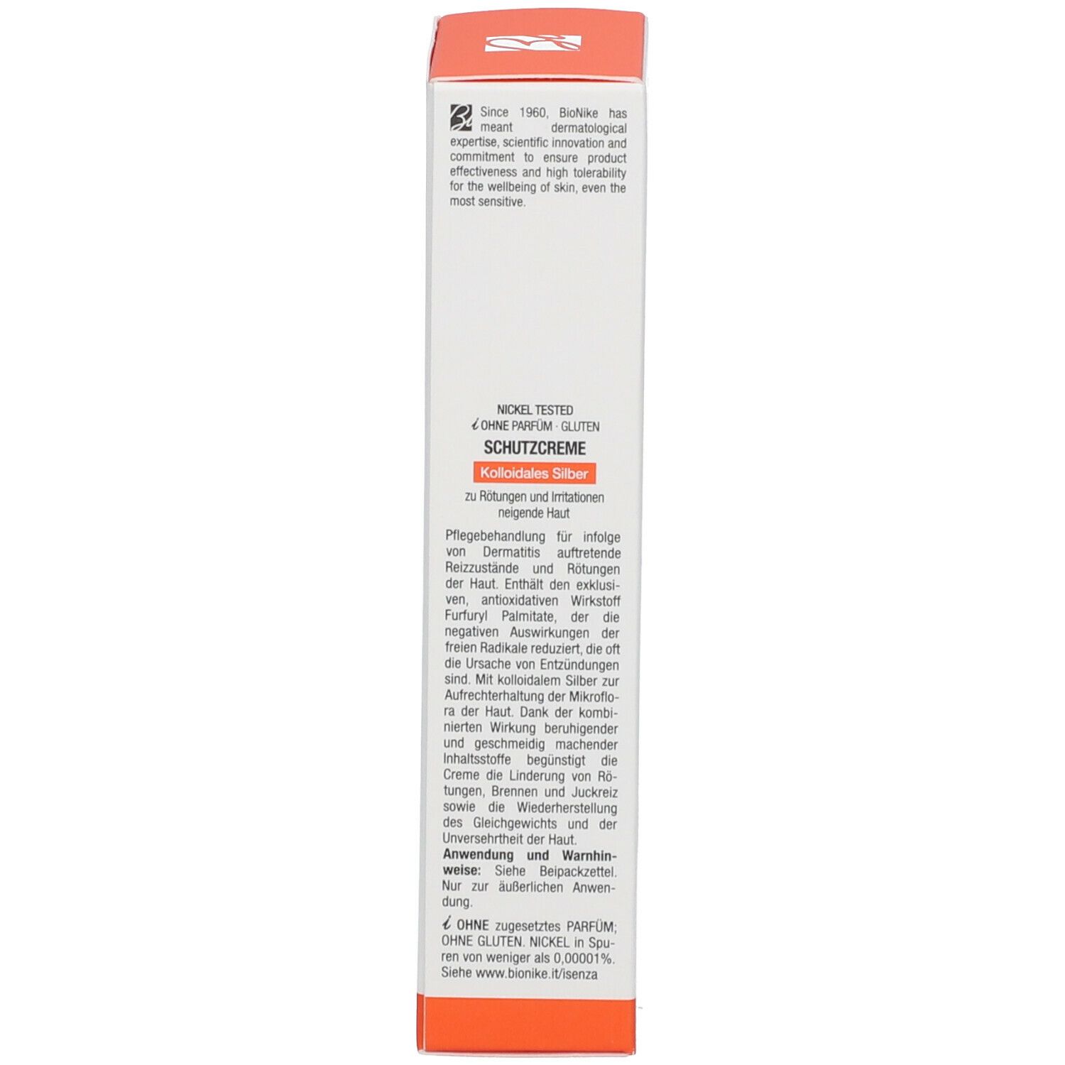 Emballage en carton avec informations sur le produit et texte en allemand. Contient également un logo et le nom de la marque.