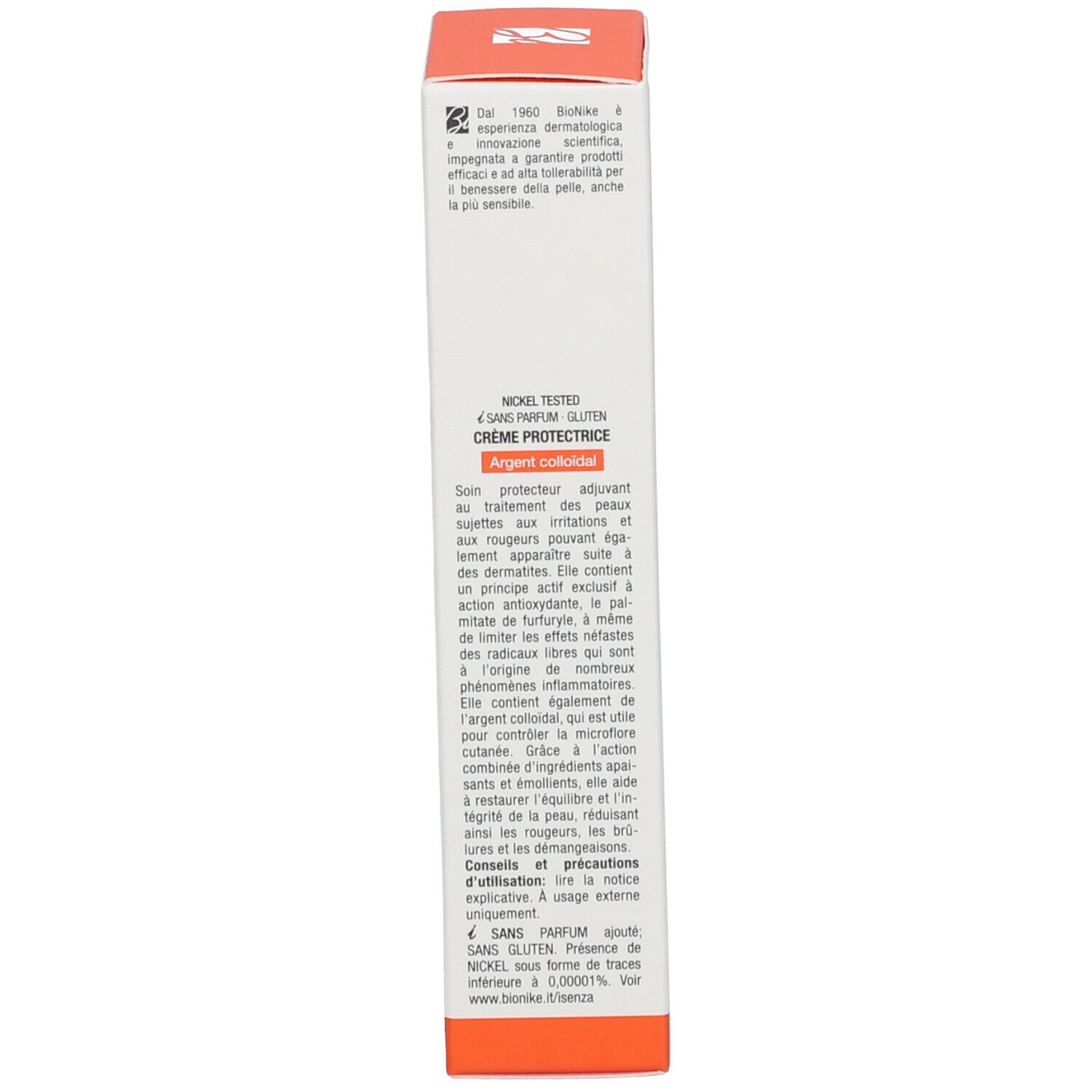 Emballage en carton avec informations sur le produit et texte en français. Contient également un logo et le nom de la marque.