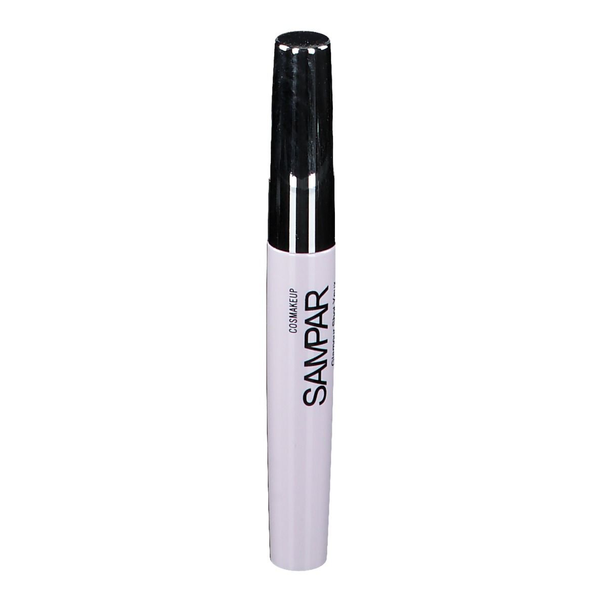 Stylo blanc avec bouchon argenté. Inscription SAMPAR Glamour Shot Eyes.