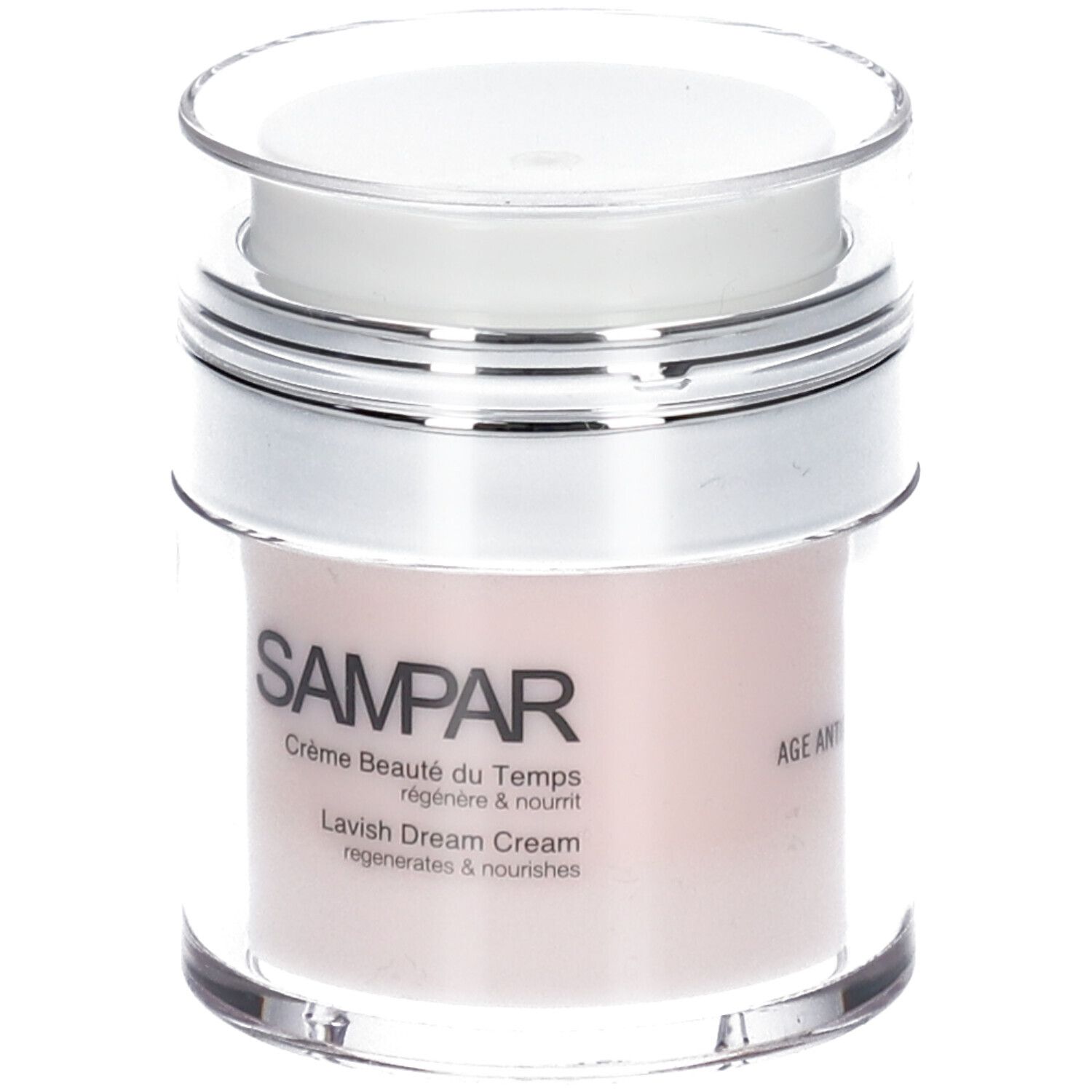Creme-Tiegel. Aufschrift SAMPAR, Lavish Dream Cream. Rosa Creme sichtbar.