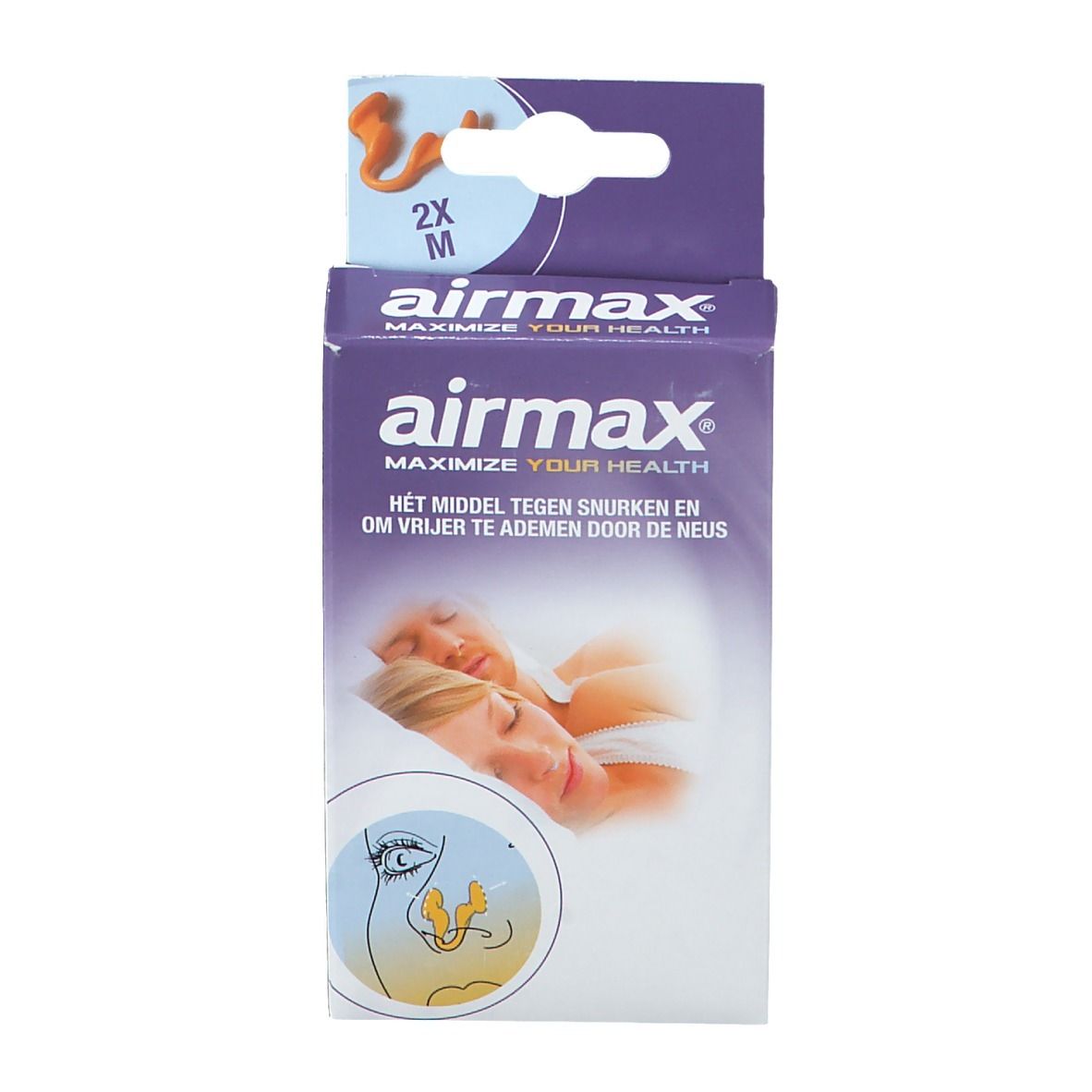 Verpackung airmax® mit Produktnamen. Aufdruck: Maximieren Sie Ihre Gesundheit. Abbildung von schlafenden Personen.