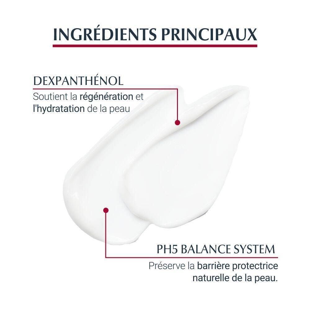 Textes: Dexpanthenol, pH5 Balance System. Traits de crème.