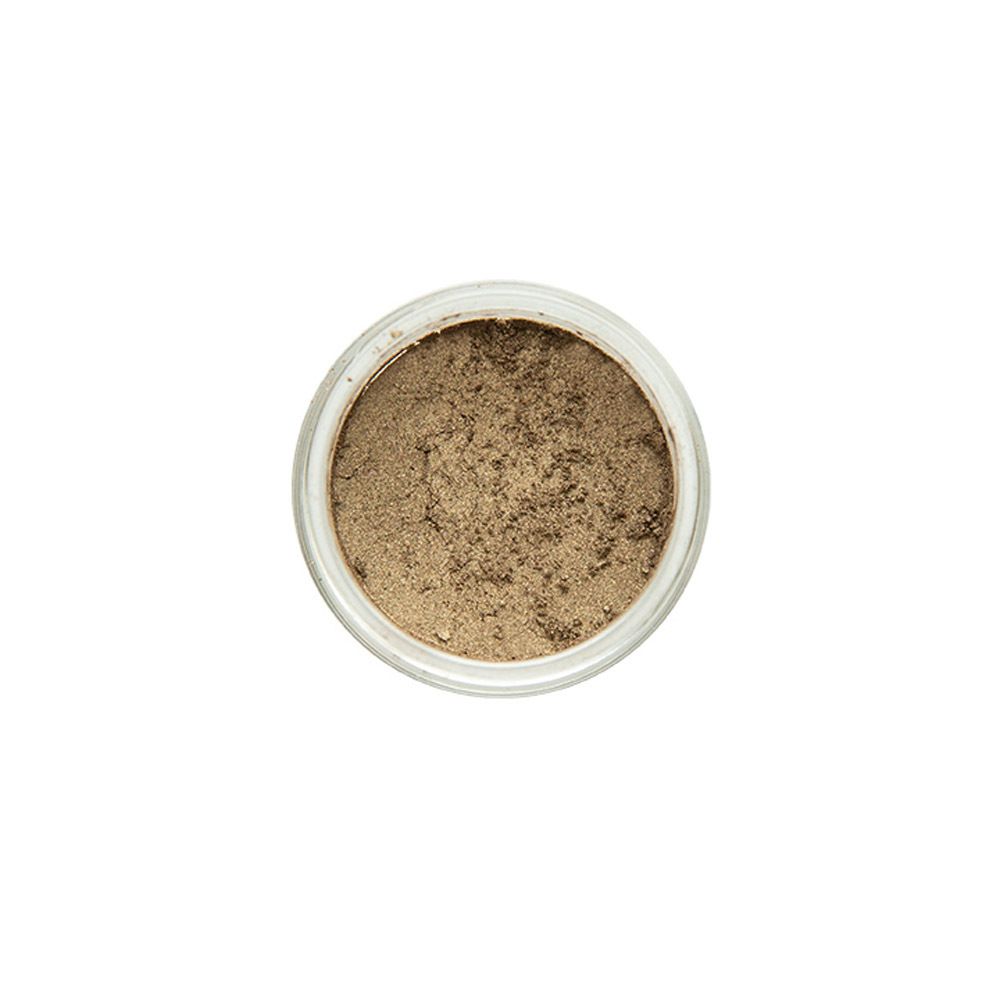 Pot de fard à paupières minéral. Vue de dessus. Teinte: Bronze.