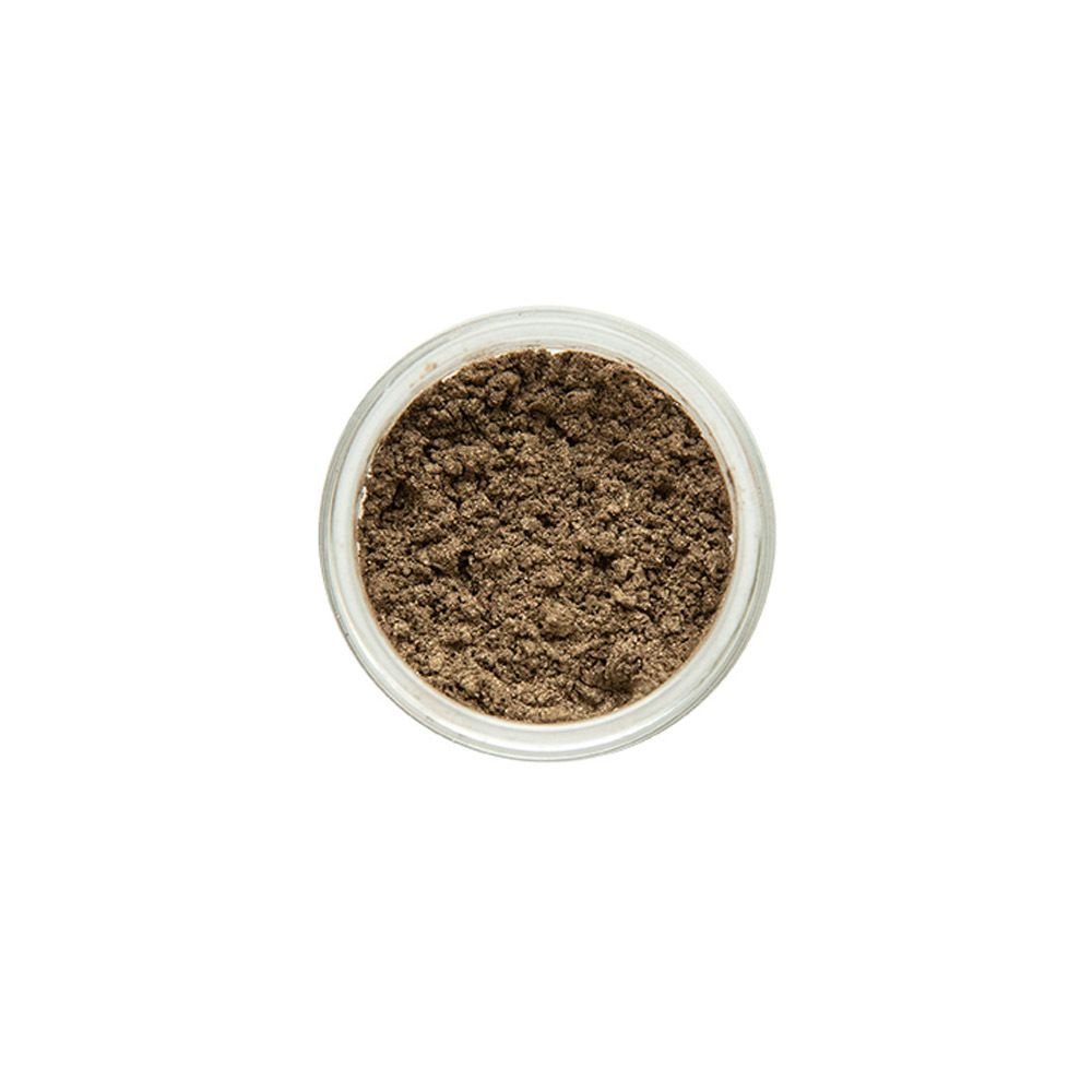 Pot de fard à paupières minéral. Vue de dessus. Teinte: Bronze.