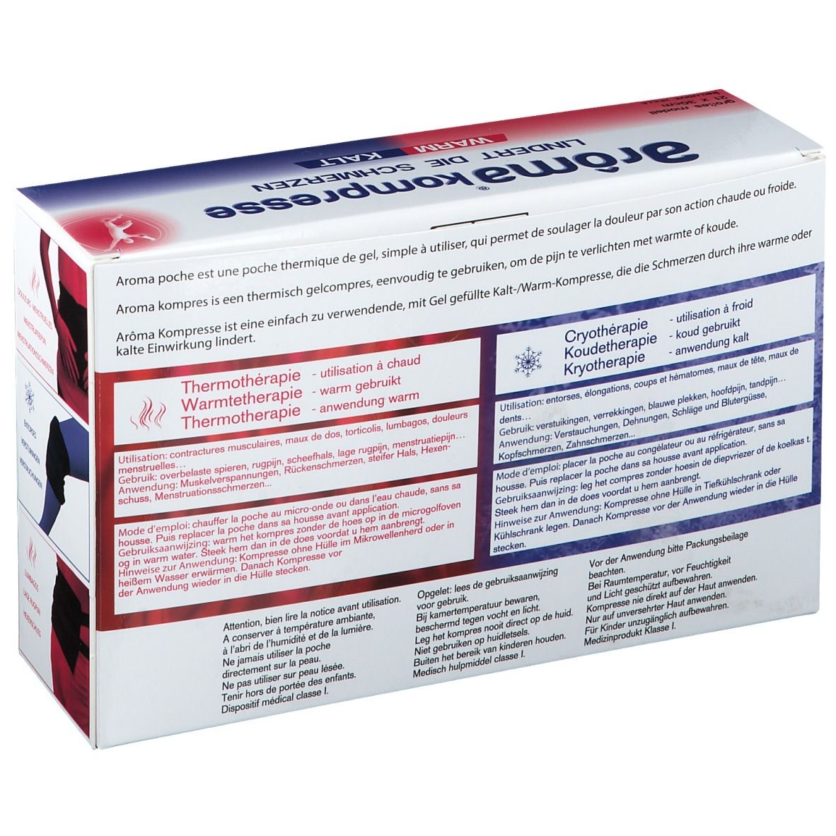 Rückseite der Verpackung. Text in mehreren Sprachen. Informationen zur Anwendung und Hersteller.