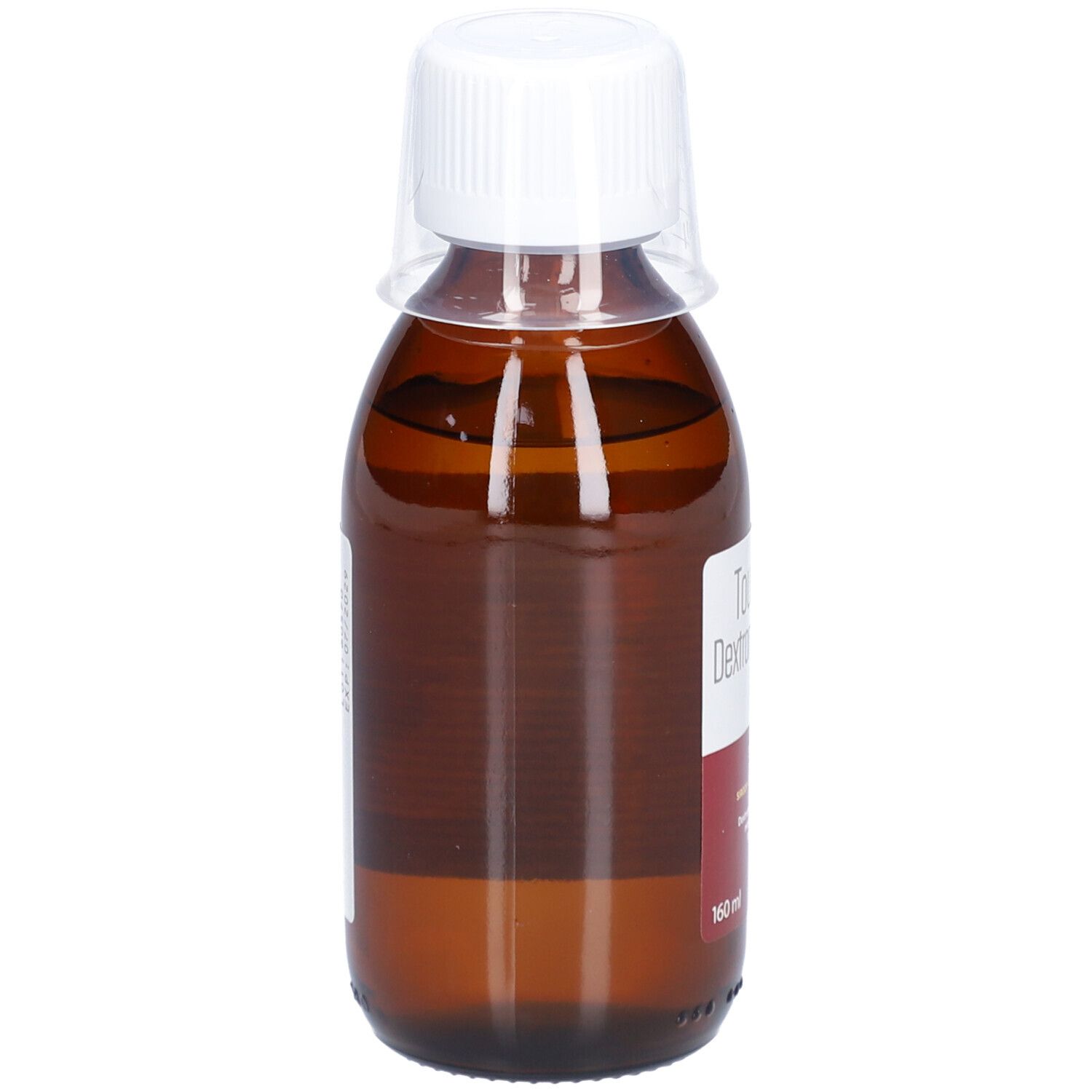 Bruine fles met witte dop. Geen opschrift zichtbaar.