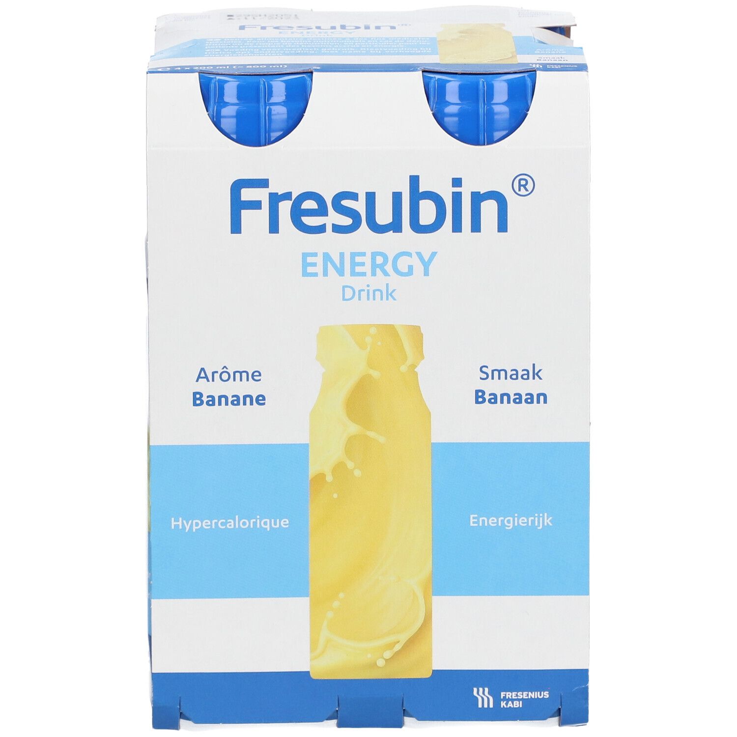 Fresubin Energy Drink Banane, emballage individuel. Inscriptions: Arôme Banane, Hypercalorique, 300 kcal.